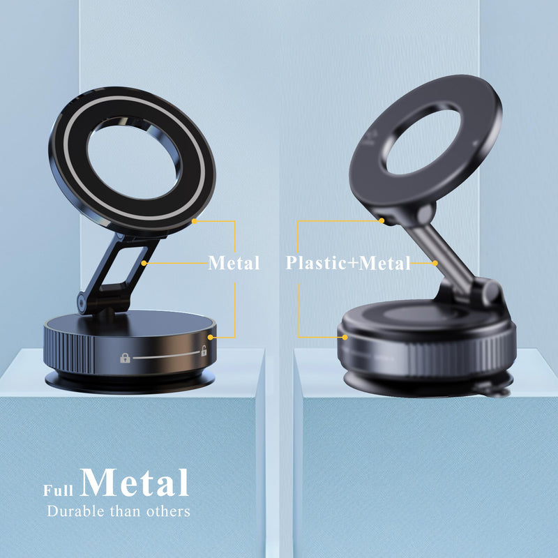 Vacuum Magnetic Phone Holder for Car,Vacuum Suction Phone Mount,Magsafe Car Mount for iPhone, Full Metal Body,Folding Holder for iPhone and Android