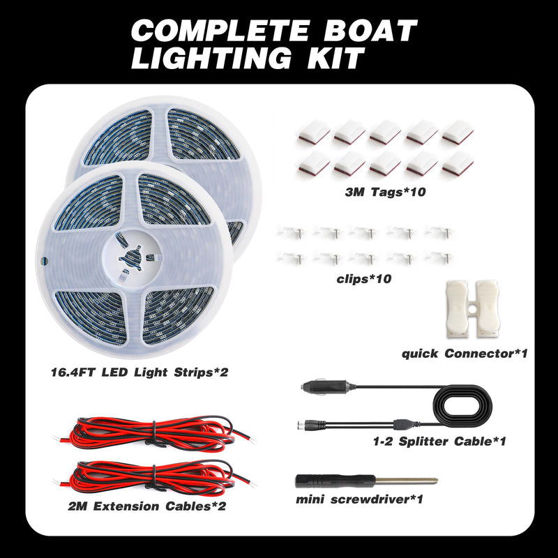 Upgraded Marine LED Light Strip - 12V 32.8FT Boat Lights with 2M Cigarette Lighter Plug, IP65 Waterproof, for Indoor Outdoor Pontoon Yacht RV Cabin