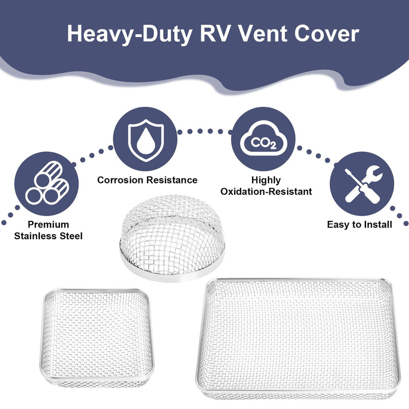 RV Furnace Vent Screen for Water Heater Vent Cover, RV Bugs Screen, Flying Insect Screen, Stainless Steel Mesh with Installation Tool
