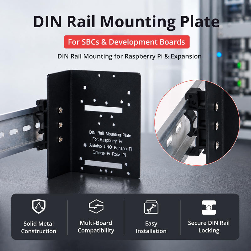GeeekPi DIN Rail Mount Rack Bracket, Compatible with Raspberry Pi 5/4B/3B, Other SBCs & Dev Boards, Designed for DeskPi RackMate T0/T1/T2/T0 Plus/T1 Plus/TL1 & 10" Server Rack