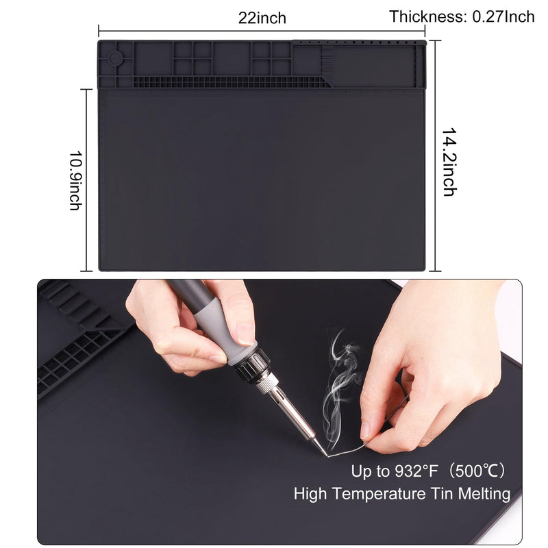 Premium Heat Resistant 932°F 22"x 14.2" Magnetic Silicone Soldering Mat Electronics Work Mat for Computer Cell Phone Laptop Repair,BGA Soldering Gun Iron Workbench Protection HP-150