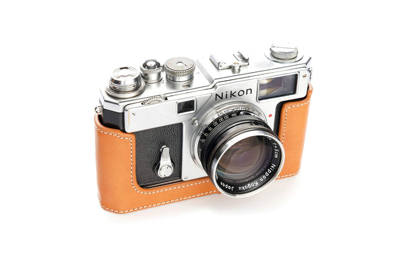 S3 Film Camera Case, Handmade Genuine Real Leather Half Camera Case Bag Cover for Nikon S3 Film Camera With Hand Strap (Yellow) Yellow