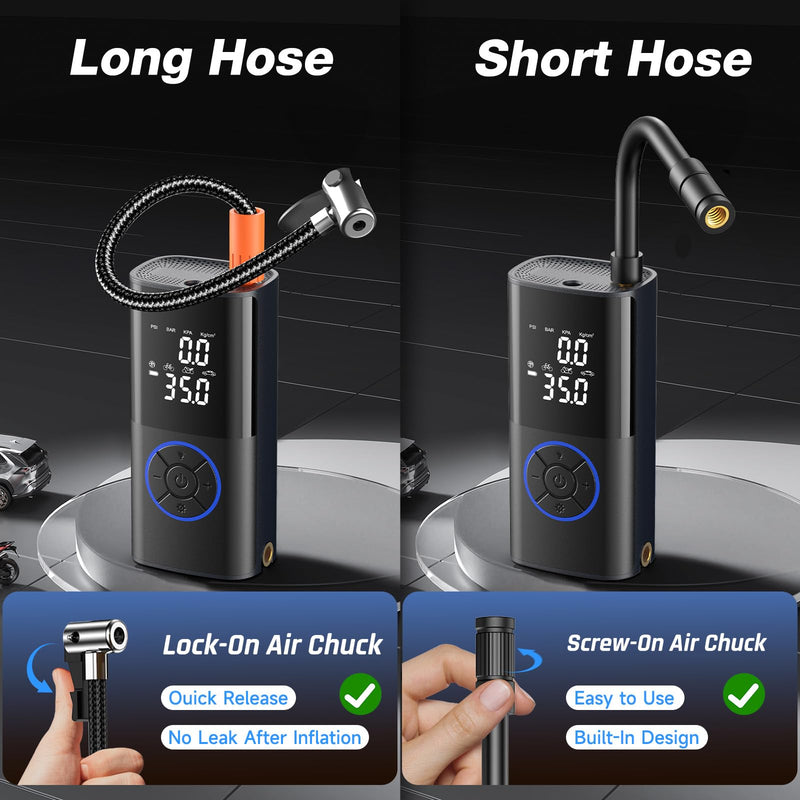 OlarHike Tire Inflator Portable Air Compressor, Smart Dual Hose System, 160PSI Auto Air Pump for Car Tires, Bike,Bicycle, Motorcycles,Electric Pump with LED Light & Digital Pressure Gauge 5200MAH Black