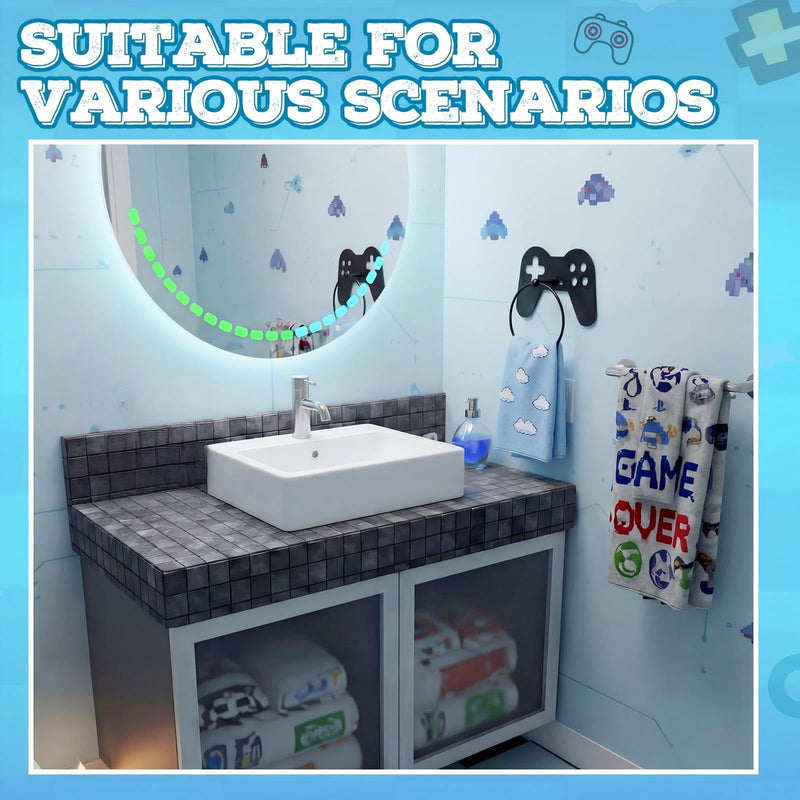 2pcs Gaming Metal Towel Rings Boys Room Towel Holder Oil Rubbed Bath Towels Ring Black Art Hand Towels Rack for Bathroom Kitchen Hanger Home Decors Gifts Game Controller