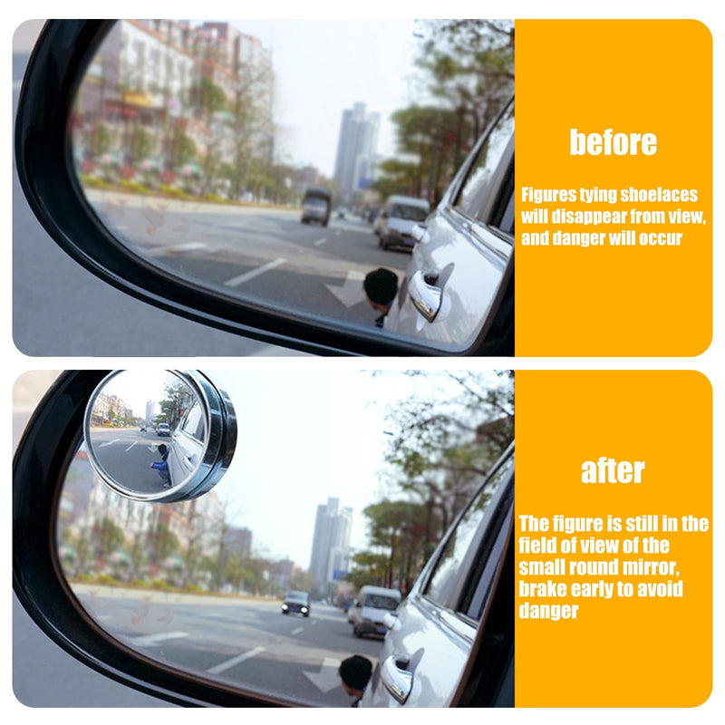 2 PCS Car Reversing Blind Spot Mirror, 2.16" x 0.39" High-definition Glass 360° Large Viewing Angle Round Mirror, Self-adhesive ABS Anti-collision Shell, Compatible with Most Models (Black) 2 PCS Black