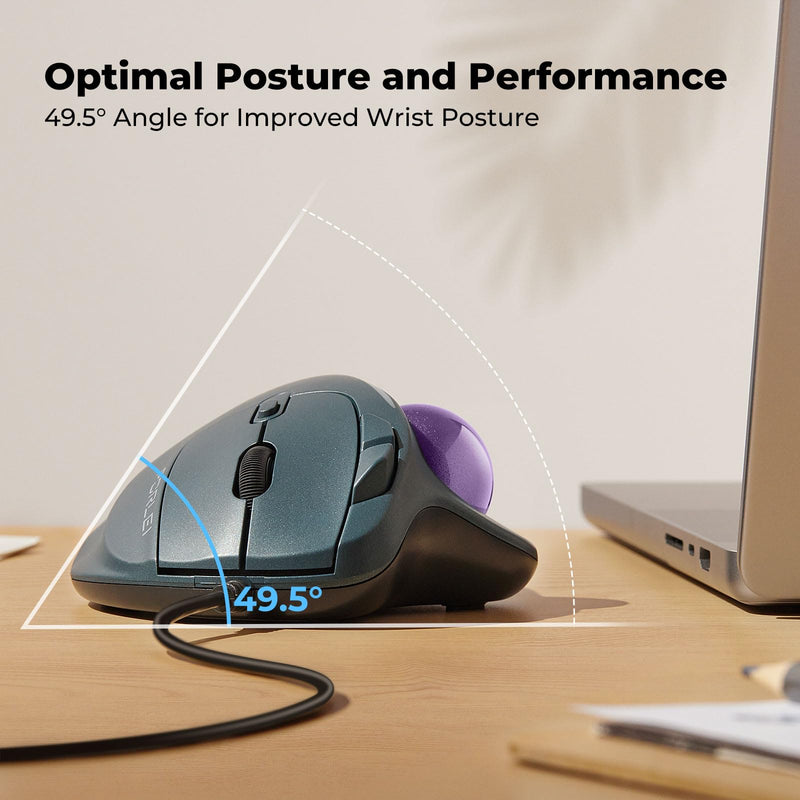 Trackball Mouse Wired, Ergonomic Comfort Design Reduces Muscle Strain, USB Plug&Play, Easy Thumb Control, Precision Tracking with 5 Adjustable DPI, RGB Rollerball Mouse Compatible for PC, Mac, Windows B-Purple