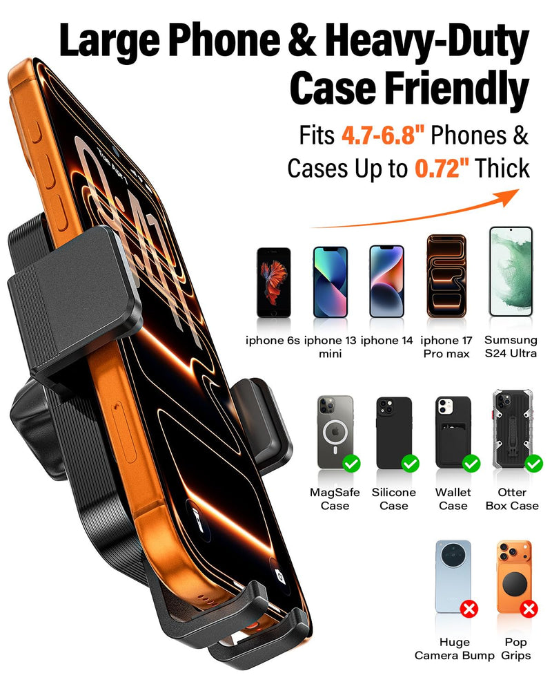 A2C 12" Anti-Shake Metal Arm Windshield Phone Mount, Suction Phone Mount | Heavy-Duty Vacuum Dual Suction Cup, One-Hand Release, 360° Rotation, for iPhone & Most Smartphones, Fits Car, Truck & Pickup Extended