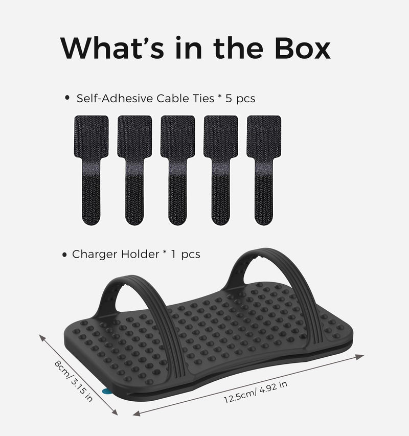 TRONWIN Laptop Charger Holder, Reinforced Silicone Adapter Mount for Under Desk Power Brick with Self-Adhesive Cable Ties, Heat-Dissipating Non-Slip Organizer for Home Office & Gaming Desk