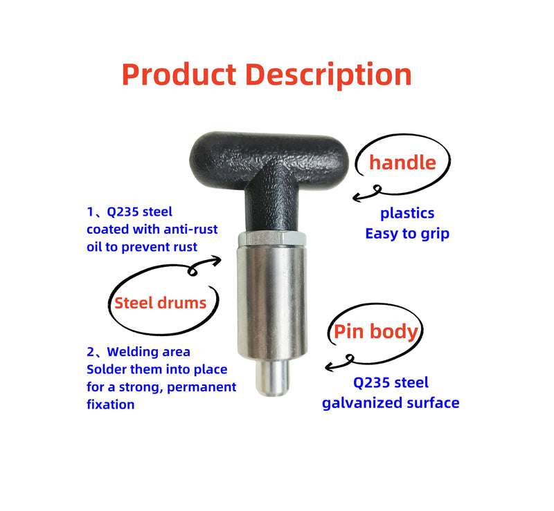 Handle Spring-Loaded Pull pins, Steel Spring plungers/Dowel pins, Handle Pull Rod knobs, Screw Locks with Platform (T-Handle 3/8in-2Pcs) T-handle 3/8in-2Pcs