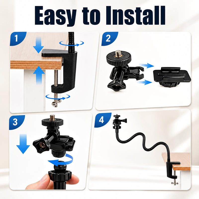 Flexible Webcam Stand Mount for Desk, Gooseneck Webcam Arm Tripod with Phone Holder, Desk Camera Mount Compatible with Logitech C922 C930e C920S C920 C615 C960 C920x Brio 4K, 1/4" Thread