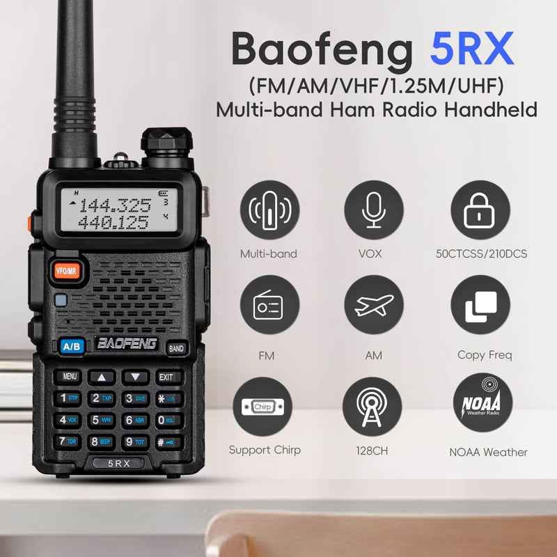 BAOFENG 5RX Ham Radio (Upgraded of UV-5R) Multi-Band Receiving Long Range Two Way Radio,AM/FM Reception Walkie Talkies with Earpiece & TD-771 Antenna,Copy Frequency,DTMF VOX SCAN Dual Watch (1 Pack) Full Kits 1Pack(Black)