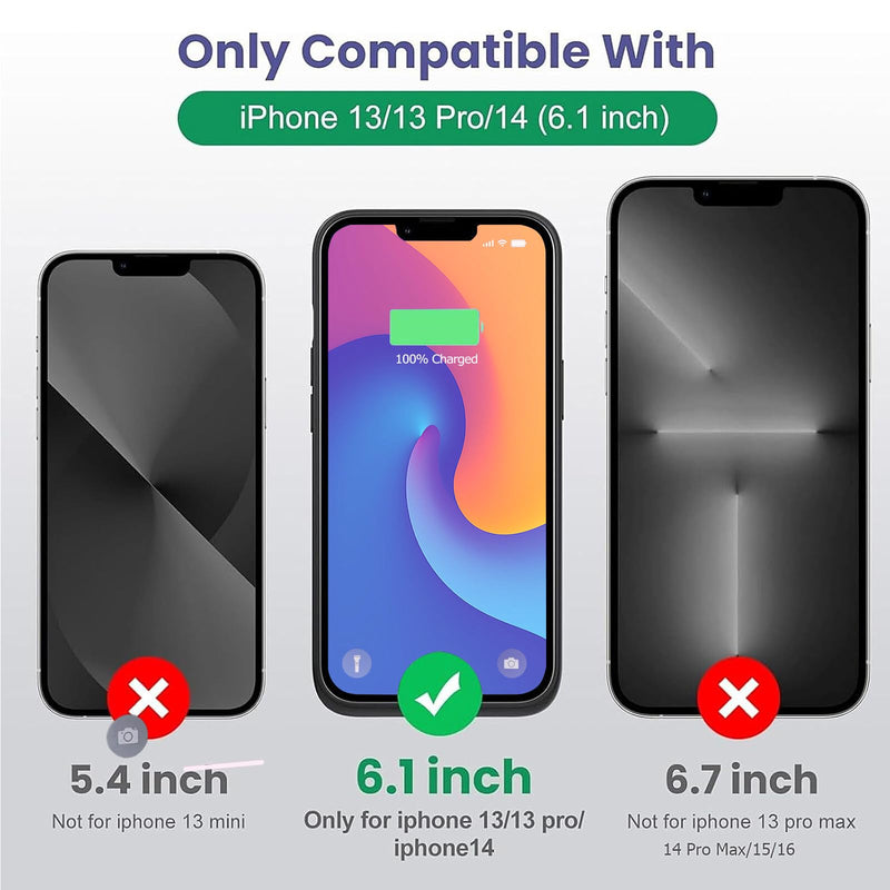 Battery Case for iPhone 14/13 Pro/13, 7500mAh Ultra-Slim Rechargeable Portable Charging Case,360° Protection Extended Battery Charger Cover Battery Pack Compatible with iPhone 13/13 Pro/14 (6.1 inch) Black