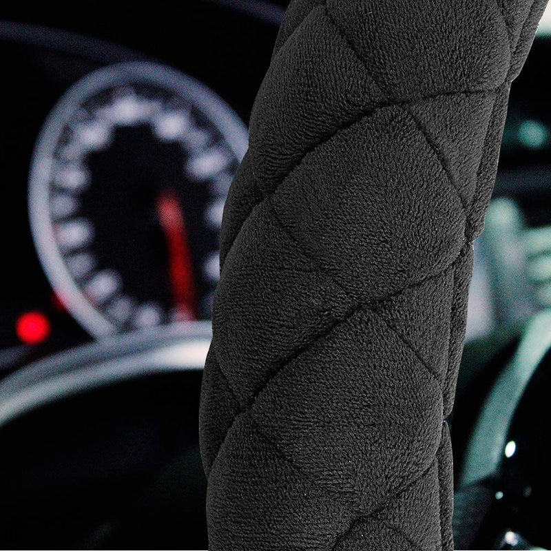 HAOKAY Fluffy Steering Wheel Cover Soft, Short Plush Steering Wheel Cover Black for Men and Women with Universal 14.5-15 Inch
