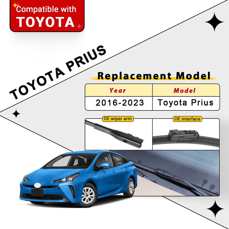 Windshield Wiper Blades Replacement for Toyota Prius 2016-2022 Original Factory Quality Front Rear Wipers Blade Set for My Car - 28" 16" 16" (Pack of 3) 28"/16"/16"