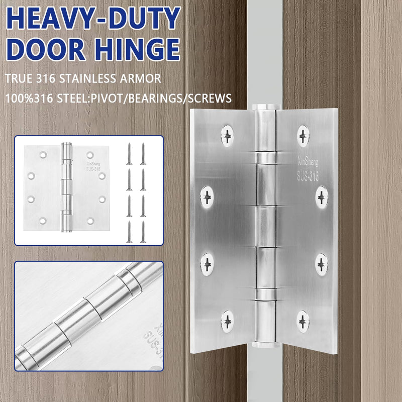 4.5" 316 Marine Grade Door Hinges XINSheng Heavy Duty Exterior 3 Pack | Ball Bearing Design | 220 LBS Capacity | Security Pin | Coastal & High-Salt Resistant | Perfect for Outswing Doors & Gates