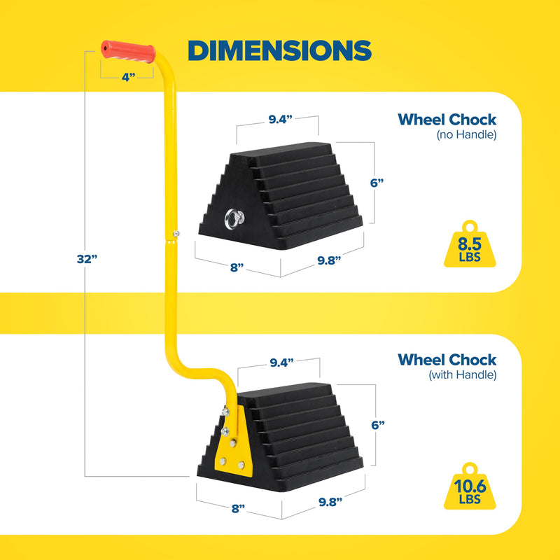 Vergo Industrial Extra Large Wheel Chock 2-Pack - Heavy Duty Molded Rubber XL Wheel Chock for Trucks, Trailers, RVs or Large Freight Equipment - Max Weight Capacity 20 Tons / 40,000 lbs (No Handle) No Handle (2pack)