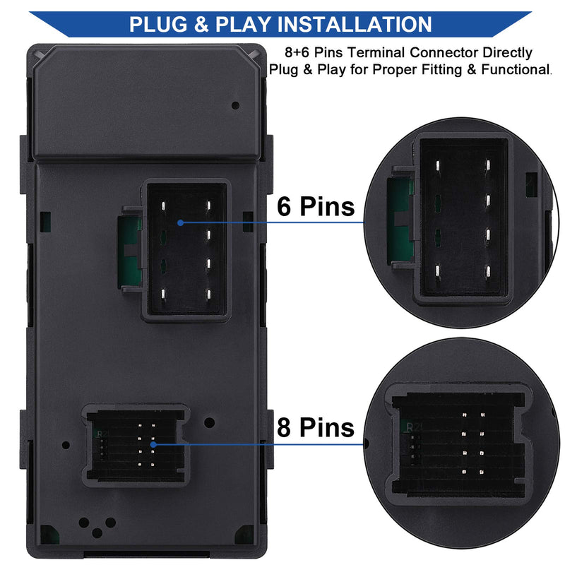 Driver Side Power Master Window Switch, Compatible with Chevy Silverado/Chevrolet Traverse/HHR/2007-2013 GMC Sierra/Yukon/Buick Enclave Replace OE 20945129 25789692