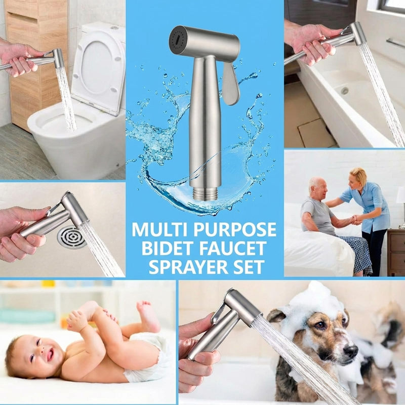 Handheld Bidet Sprayer for Toilet with Adjustable Water Pressure, 304 Stainless Steel Hose Set, Leak-Proof, Easy Installation for Feminine Hygiene, Baby Cloth Diaper & Bathroom Cleaning Silver