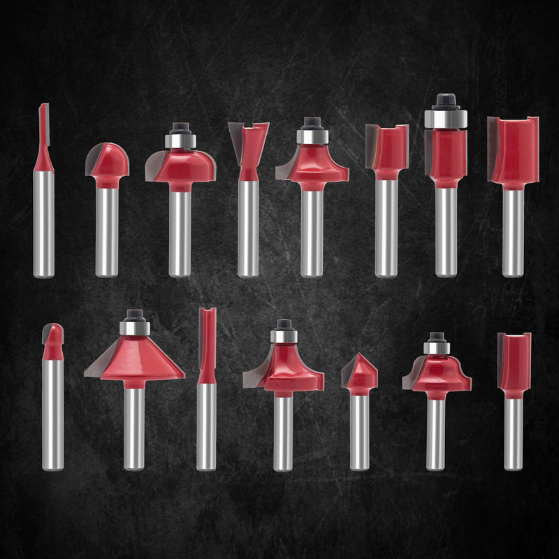 Lock Miter Router Bit Kit for Woodworking - 1/4" Shank Roundover, Rabbeting, Tongue & Groove, Cabinet Door, Rail & Stile Router Bits (Router Bit-1/4 Inch Shank-15 pcs) Router Bit-1/4 Inch Shank-15 pcs