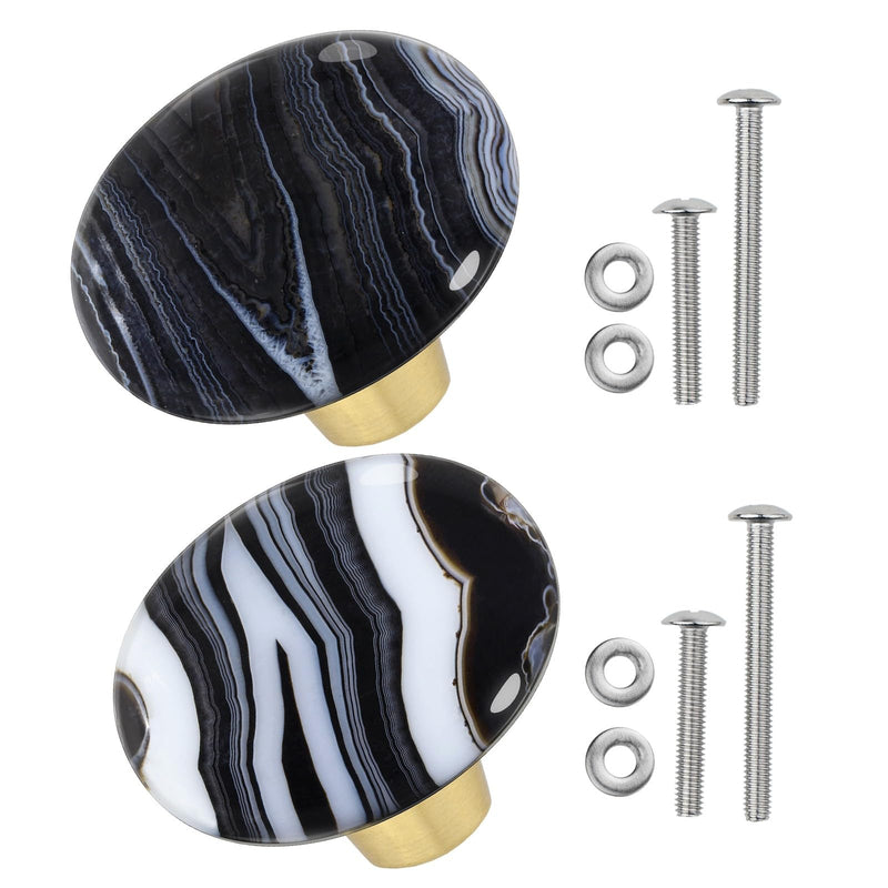 moonsix Set of 4 Oval Shape Crystal Stone Cabinet Drawer Knobs, Healing Chakra Cupboard Handles Decoration, Black Banded Agate