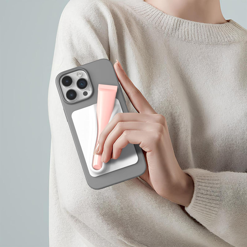 DOB SECHS Silicone Lip Holder for Cell Phone Lipstick Lip Glaze Phone Case Back Stick On Holder for iPhone and Android Phones, Grey