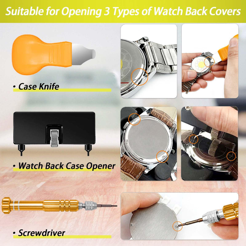 Watch Battery Replacement Tool, Watch Repair Kit, Watch Link Removal Kit, Watch Screwdriver, Watch Holder, Spring Bar, Tweezers with 60pcs Watch Batteries