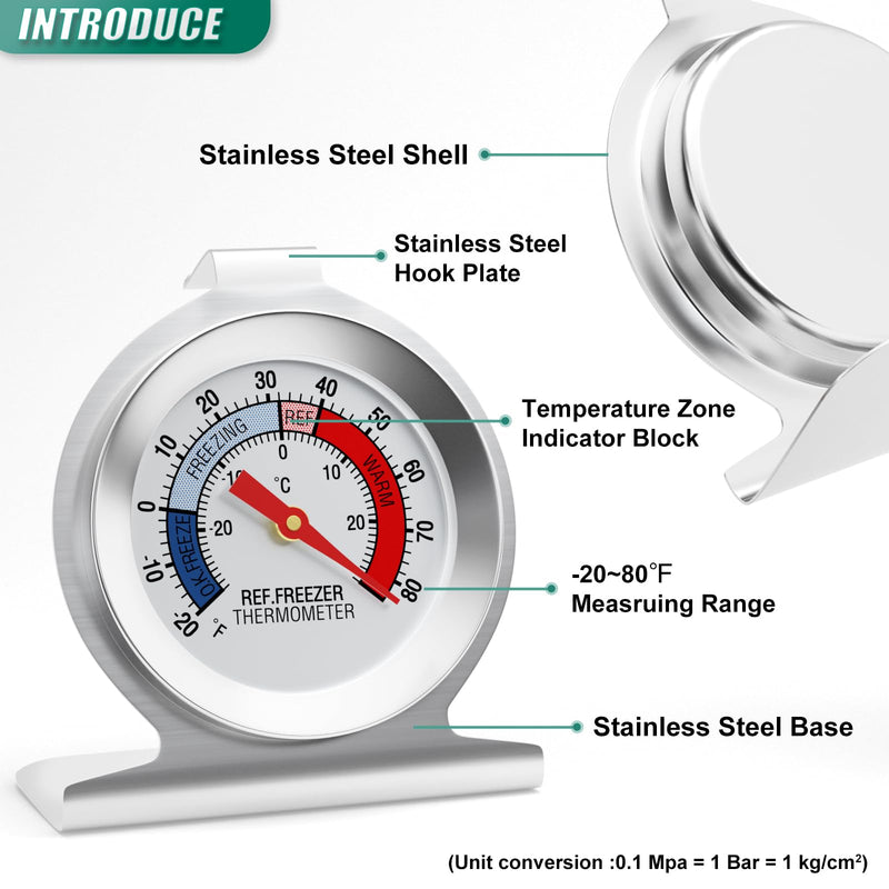 14PCS Refrigerator Thermometer, 2" Large Dial, -20~80°F/-30~30°C, with Red IndicatorAnalog Thermometer, for Refrigerators, Freezers, and Other Cold Storage Equipment 14