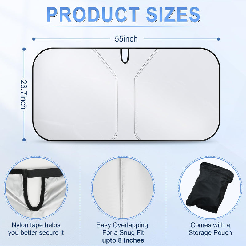 SINGARO 300T Universal Car Windshield Sun Shade, Foldable Reflective for Windshield & Window Shades with Overlapping Design, Car Interior Accessories (55" L x 26.7" W) Standard