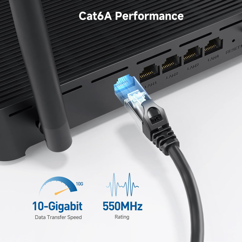 Cable Matters 10Gbps 10-Pack Snagless Shielded Cat 6A Ethernet Cable - 7ft, Cat 6A Cable, Cat6A Cord, Ethernet Cord, Black 7 ft