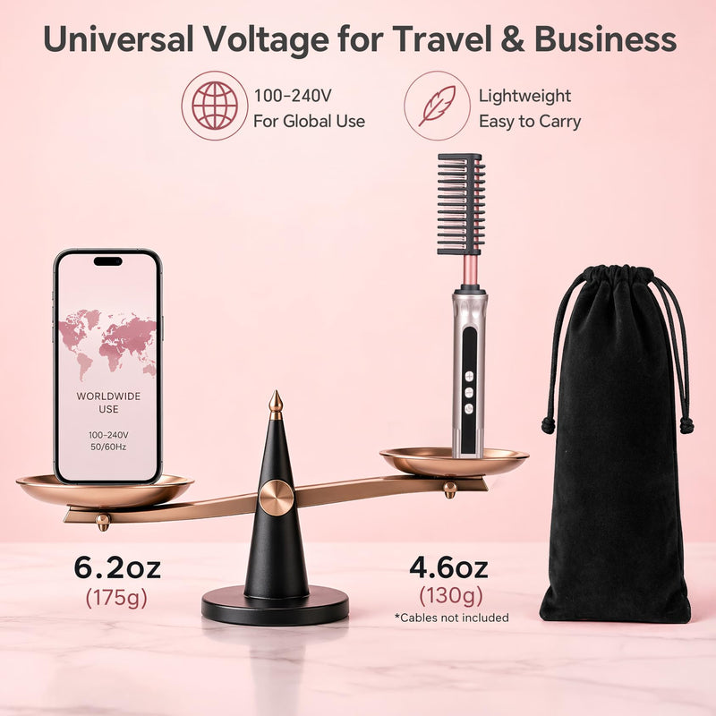 Hot Comb for Wigs & Afro Hair, Ceramic Heated Straightening Brush | with 14 Heat Settings, Anti-Scald, Auto Shut Off, Dual Voltage Travel Hair Straightener for Black Women Styling