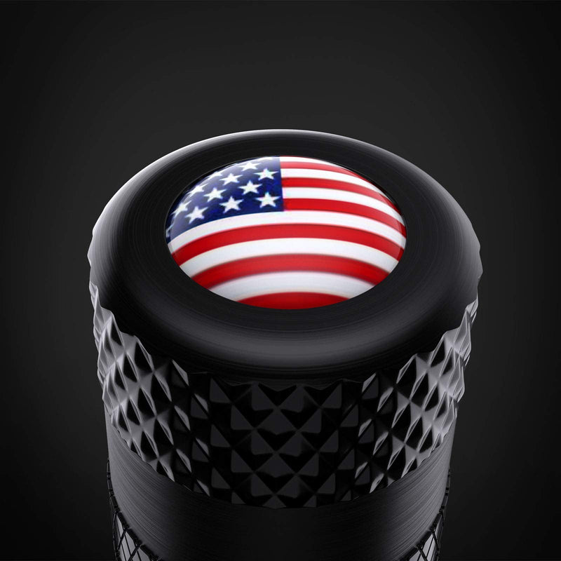 CKAuto American Flag Valve Stem Caps, Aluminum USA Tire Valve Caps, Universal Dust Proof Stem Covers for Cars, Trucks, Bikes, Motorcycles, Bicycles, Corrosion Resistant, 4 Pack(Black) Black/USA
