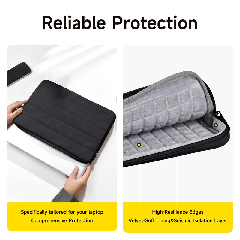 15 16 inch Laptop Sleeve Shockproof Nubuck Leather Laptop Bag Slim 15.6 inch Laptop case Compatible with MacBook Air Pro,HP,Dell,Lenovo,Notebook,Black, 15-16 inch Black