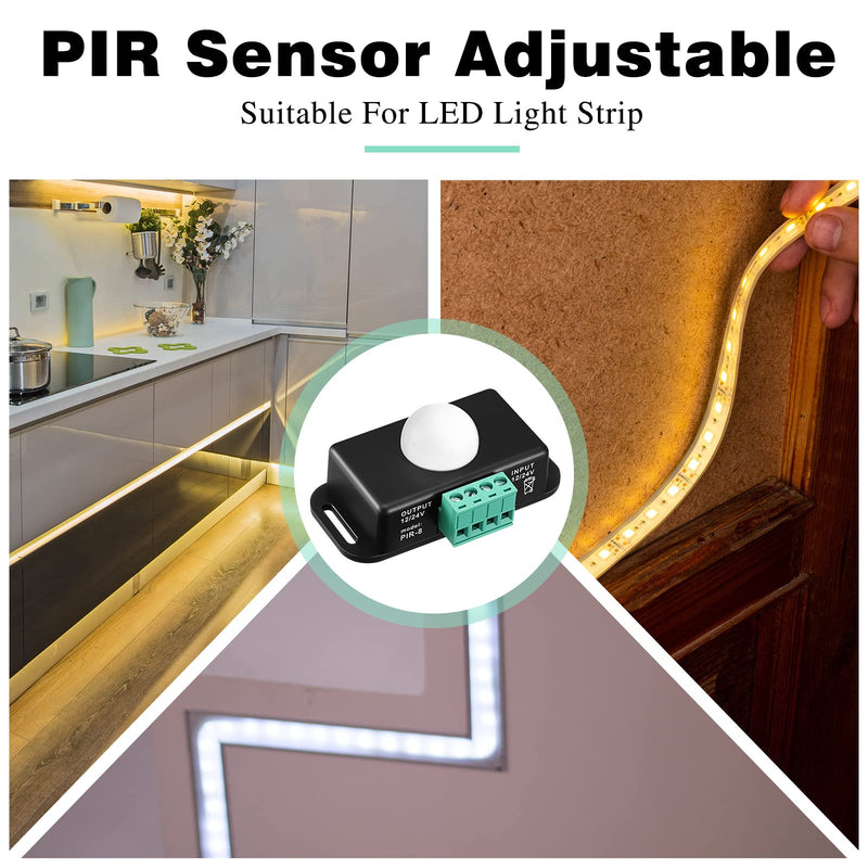 6 Pack 12V 24V PIR Sensor LED Motion Sensor Motion Detector Light Switch Body Infrared Sensing Timer Function Sign Control PIR Controllerfor Flexible LED Strip Lights(Black) Black
