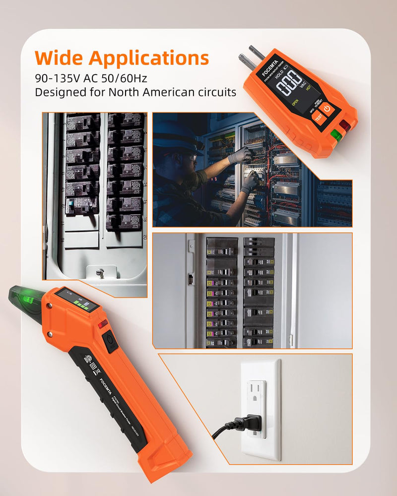 Circuit Breaker Finder & GFCI Outlet Tester with Digital LCD Display, 90-135V Electrical Circuit Tracer Tool for Electricians/DIY – Lightweight (Includes Batteries & Carrying Case) Orange