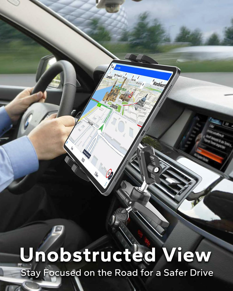 GDZN Car CD Slot Tablet Mount for 4.7"-13" iPad & Phone, Sturdy Metal Arm | Ultra Durable Anti-Shake CD Player Holder, Safe Unobstructed View, 360° Rotation Universal Cradle with Soft Silicone Pads