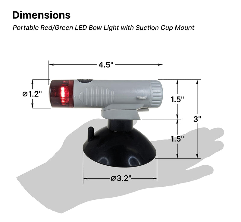 Pactrade Marine Battery Navigation Lights for Boats LED - Portable Red/Green Bow Light (Suction Cup Mount) - Kayak Fishing Accessories, Jon Boat Accessories Marine