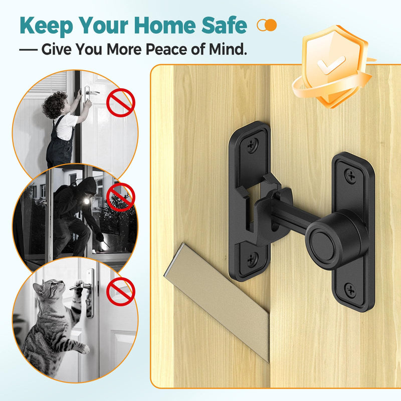 Barn Door Lock- Heavy Duty Zinc Alloy 90/180 Degree Sliding/Swing Door Latch for Barn, Gate, Screen, Fence, Cabinet (Black-2 Pcs) Black-2 Pcs