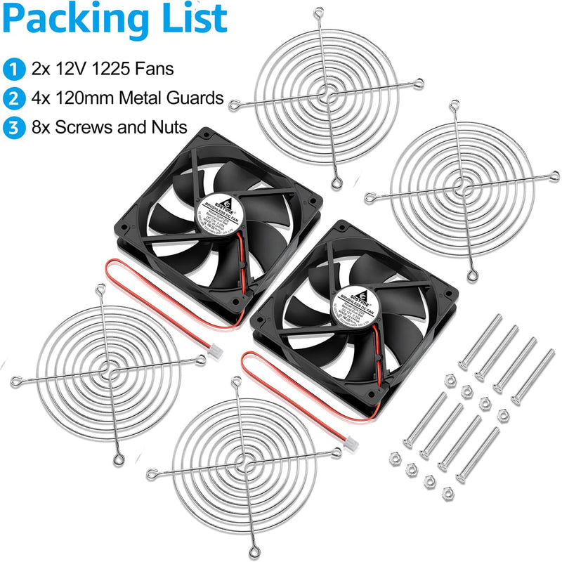 GDSTIME 120mm x 25mm 12V Fan 2 Pin Dual Ball Bearing, 5 Inch 12volt DC Brushless Cooling Computer Case Fan Replacement for Ice Maker/Power Supply, 2 Pack 120x25mm