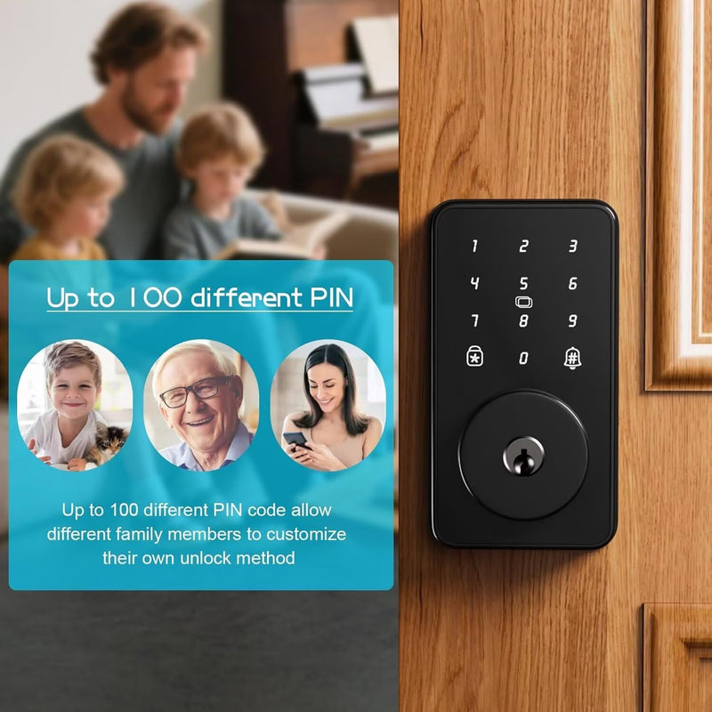 Keyless Entry Door Lock with Keypad, Digital Code Deadbolt, Auto-Lock, No WiFi/App Needed, Easy Installation Deep Black