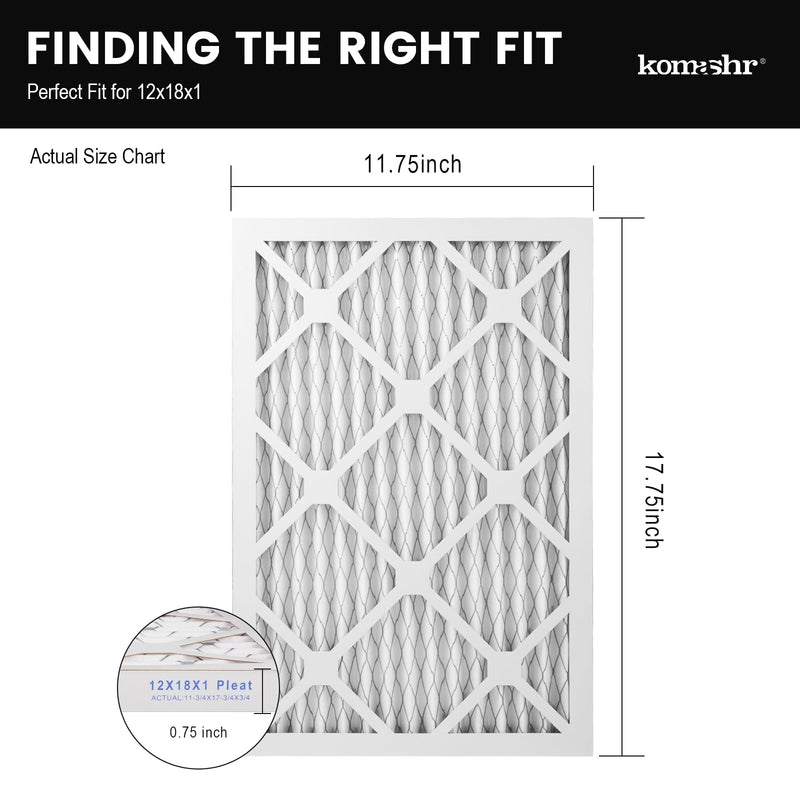 12x18x1 Air Filter MERV 8 (4-Pack), HVAC/Furnace AC Filter Replacement, Dust Defense–Comparable with MPR 600 & FPR 5 (Actual 11.75x17.75x0.75) 12x18x1 4-PACK