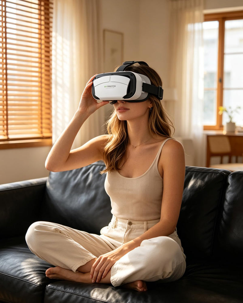 Universal VR Goggles 3D VR Headset, Virtual Reality Glasses Headset Helmets, Compatible with 5.0-7.0 inch for Mobile Games & Movies(White)