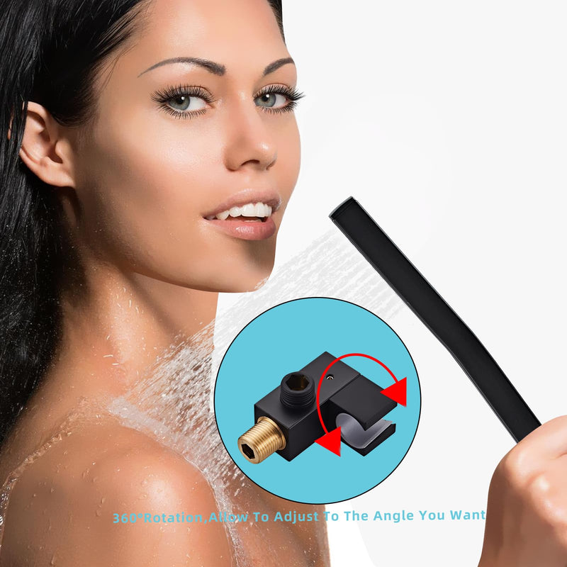 Black square hand shower head, handheld shower head with hose,brass High pressure flushing With adjustable water supply elbow Wall mount connector Shower bracket and hose set Black