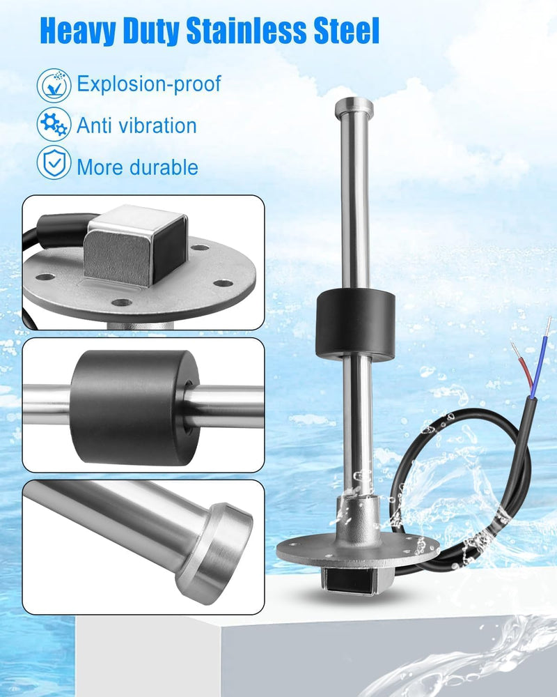 Boat Fuel Tank Sending Unit, 240-33ohms 8in (200mm) Fuel Water Level Sensor, 316 Stainless Steel Fuel Sending Unit and Gauge Kit for Boat Car Truck RV 8" sensor & gauge