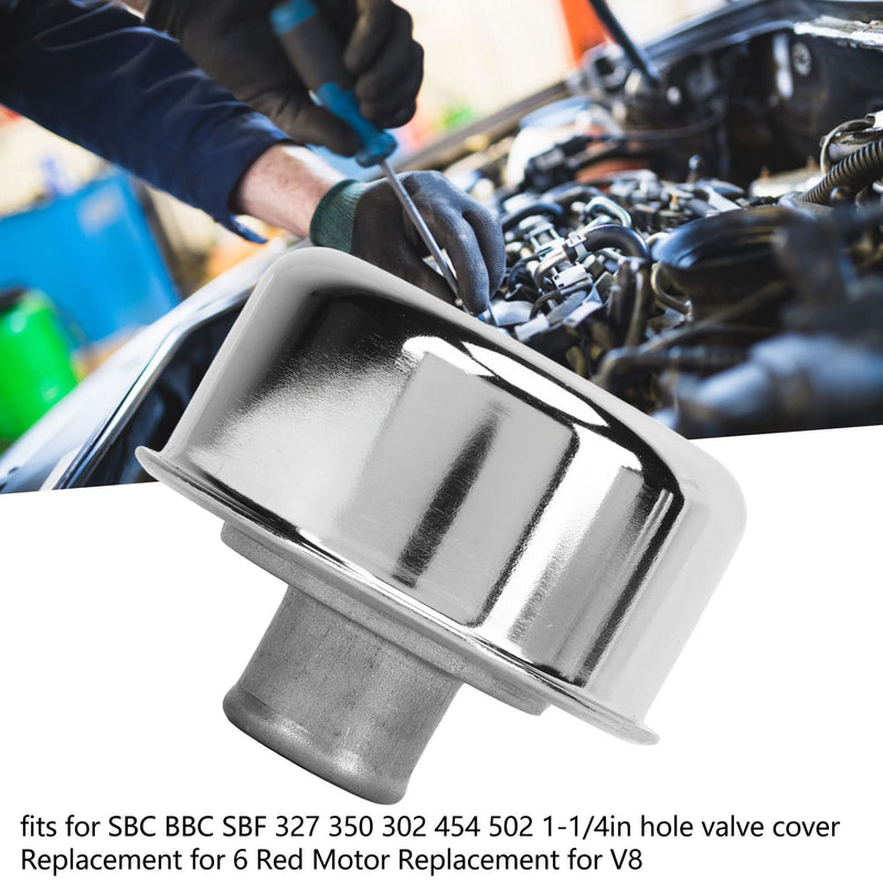 Round Valve Cover Breather, Push in Breather Fit, Oil Filler Cap Replacement for SBC BBC SBF 327 350 302 454 502 1‑1/4 in Hole Valve Cover