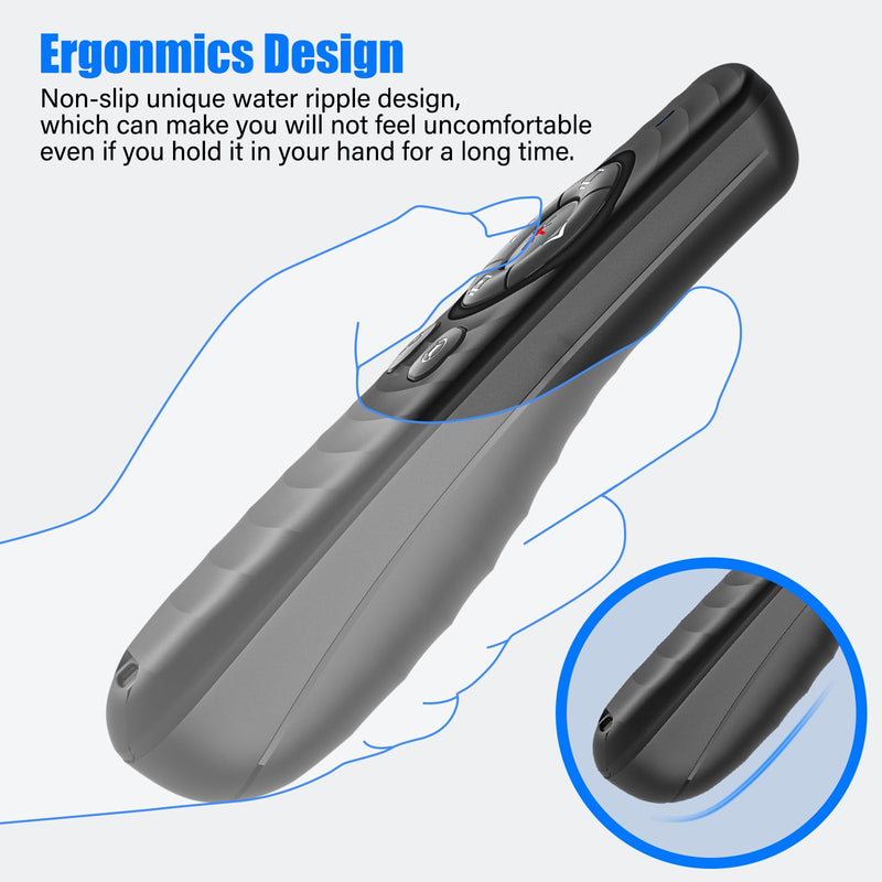 2-in-1 USB TYPE-C Presentation Clicker wireless Presenter Remote Clicker, Powerpoint Clicker Slide Advancer, Clicker for Powerpoint Presentations with Volume Control, Presentation Clicker for Computer F09 Red Lighjt + USB A/USB C
