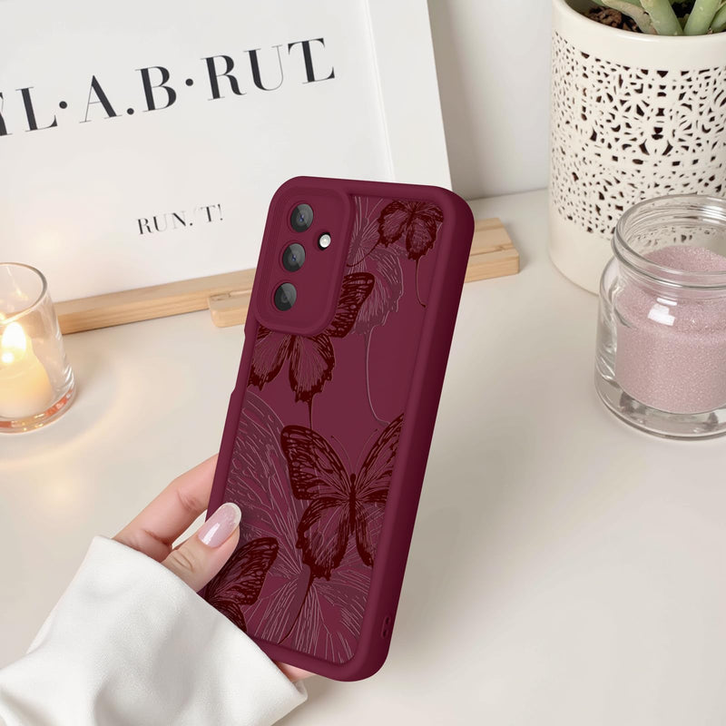 Case for Samsung Galaxy A17 5G, Silicone Shockproof Cover Women | Soft Silicone TPU, Raised Bezels, Precise Cutouts, Shock Protection, Easy Install, Burgundy Butterfly Samsung A17 Burgundy Red Butterfly