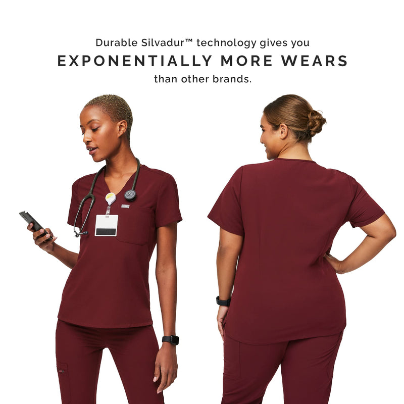 FIGS Catarina One-Pocket Scrub Top for Women - Burgundy, M