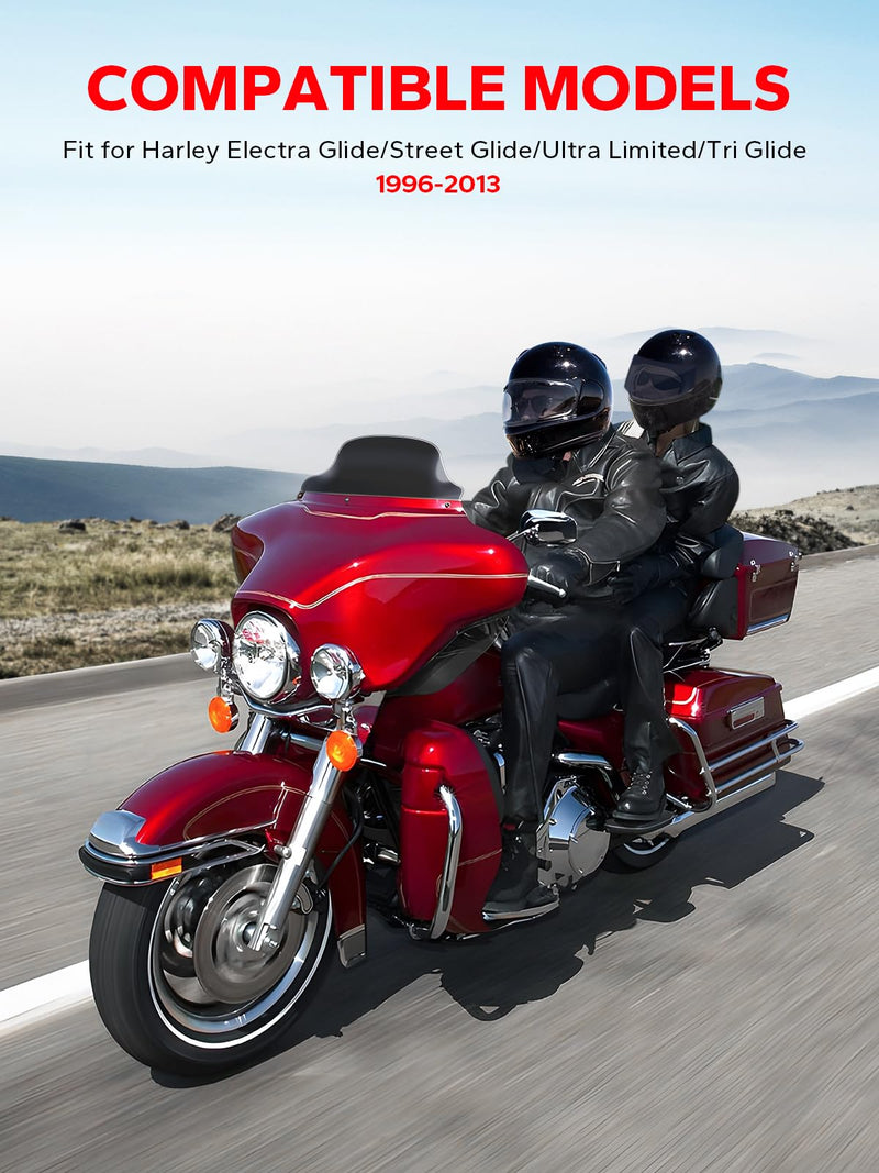 Amazicha Black 8" Wave Windshield Windscreen Compatible for 1996-2013 Harley Davidson Touring Street Glide/ Electra Glide/ Tri Glide FLHT FLHX FLHTK FLHTC FLHTCU 8"