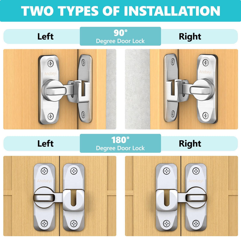Sliding Barn Door Lock & 90/180 Degree Latch Hardware, Zinc Alloy Small Flip Door Lock for Closet, Bathroom, Cabinet, Garden, Shed (Silver-2 Pack) Silver-2 Pack