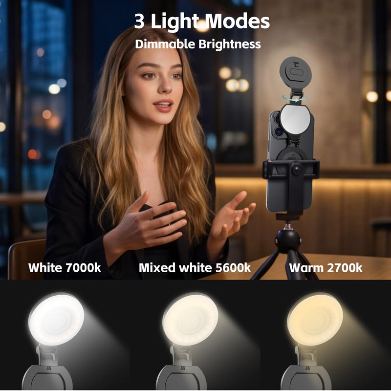 Magnetic Selfie Light for Phone,Phone Ring Light Selfies | Tri-Fold, As Lamp, 360° Foldable LED Selfie Light Compatible with iPhone Magsafe,Photography/TikTok/Zoom Calls/Video Black